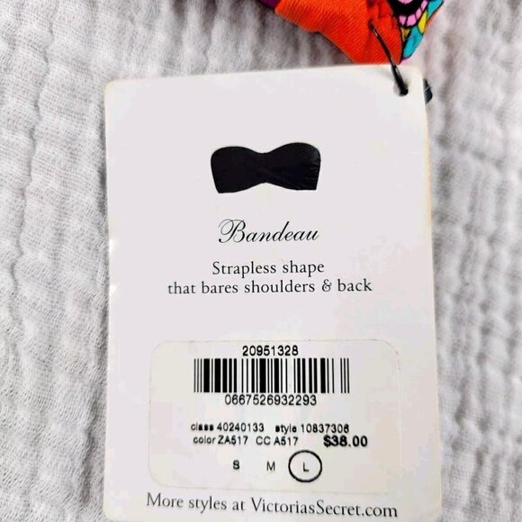 Victorias Secret Bandeau Bikini Top Size L Beaded Sequins Tie Neck Back Hook New - Picture 4 of 10